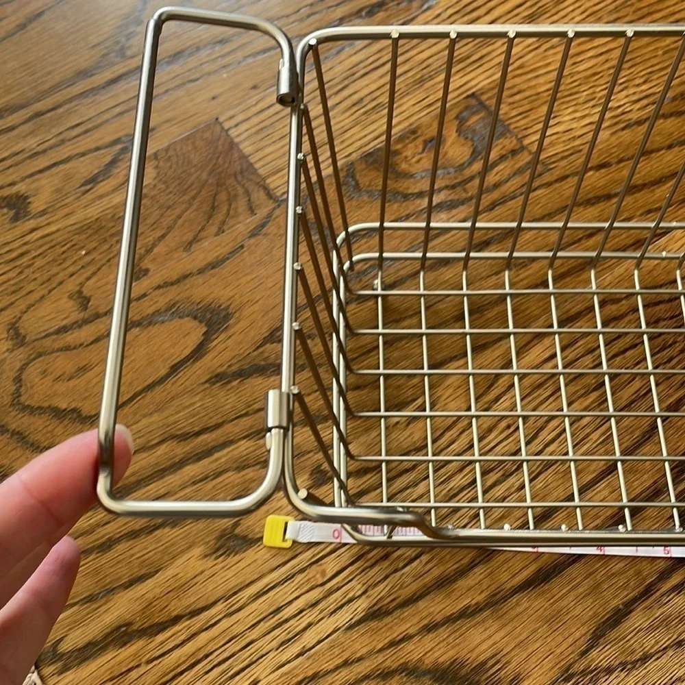 Silver metal organizing basket with handles